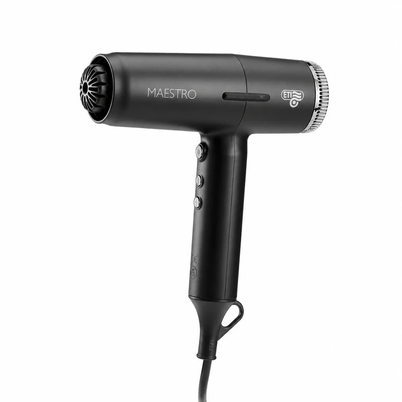 Black ETI Maestro hair dryer with original manufacturer markings