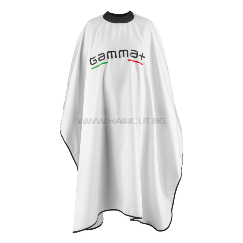 GAMMA+ Cape – Professional Barber Cape with Rubberized Collar — White