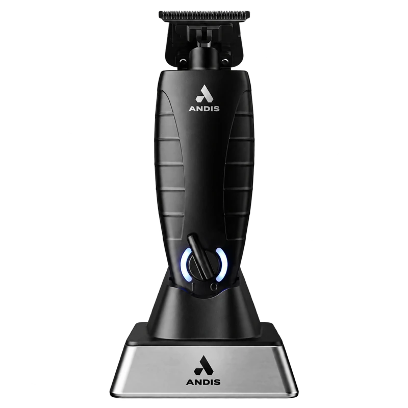 ANDIS GTX-EXO Black Special Edition M-FORCE black trimmer with black blade and silver-front charging stand